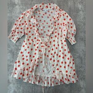Coquette girl polka dot kimono dressing gown white duster romantic RIXO XS